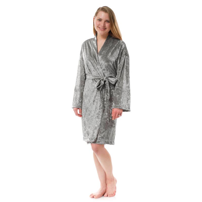 Leisureland Women's Luxurious Velvet Bathrobe - Grey