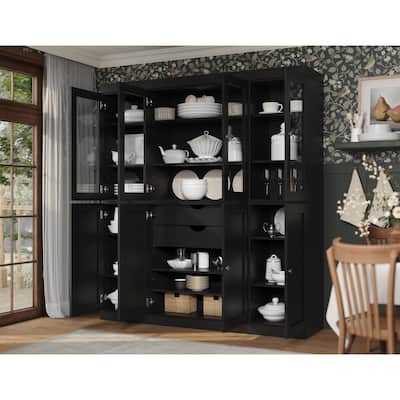 Palace Imports 100% Solid Wood 65" Pantry Cabinet with Clear Glass, Shaker Doors, 2-Drawers and Adjustable Shelves
