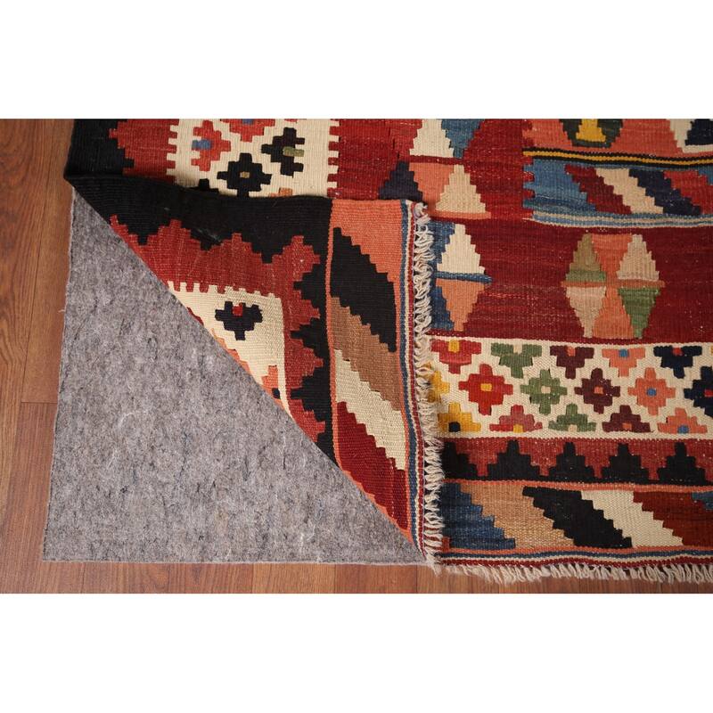 Vegetable Dye Red Kilim Qashqai Persian Vintage Hand-Woven Wool Carpet - 5'0"x 8'1"