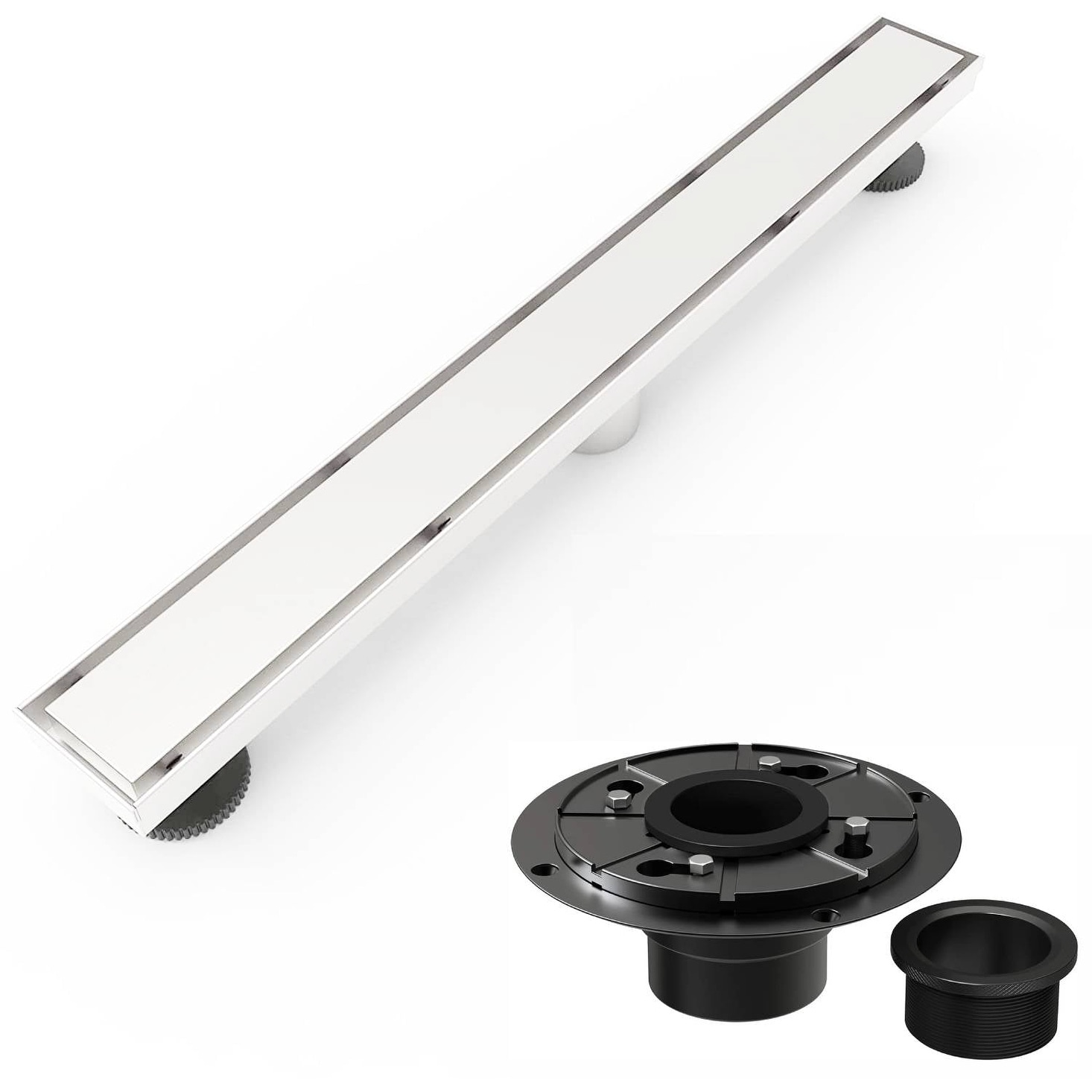 brushed nickel 24 inch linear shower drain with ABS base - 24 x 2.75