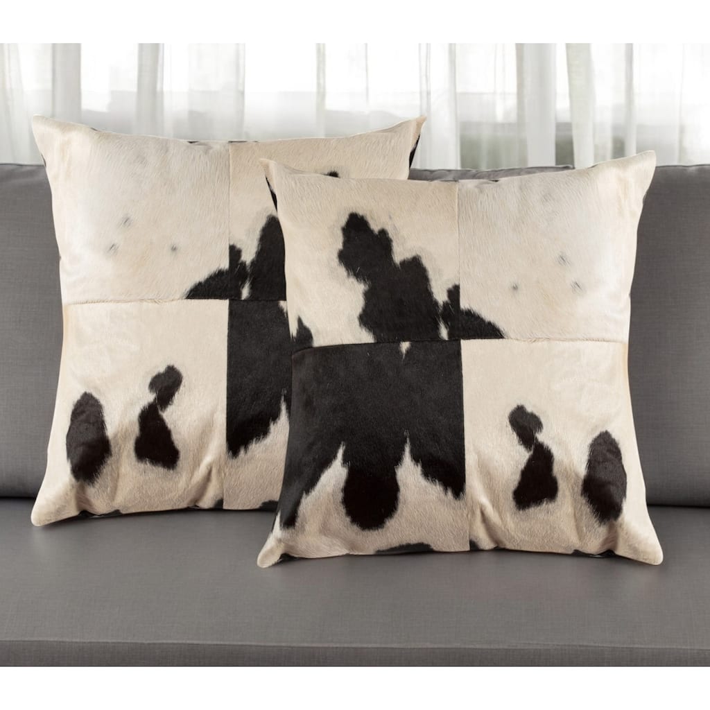 Set of Two 18" Black and White Cowhide Cowhide Throw Pillows