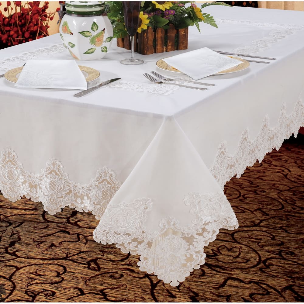 Violet Linen Imperial Embroidered Vintage Lace Pattern Tablecloth