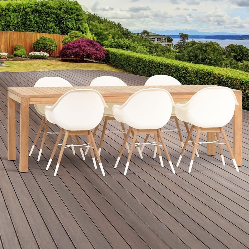 7-Piece Brown and White Charlotte Rectangular Patio Dining Set 87"