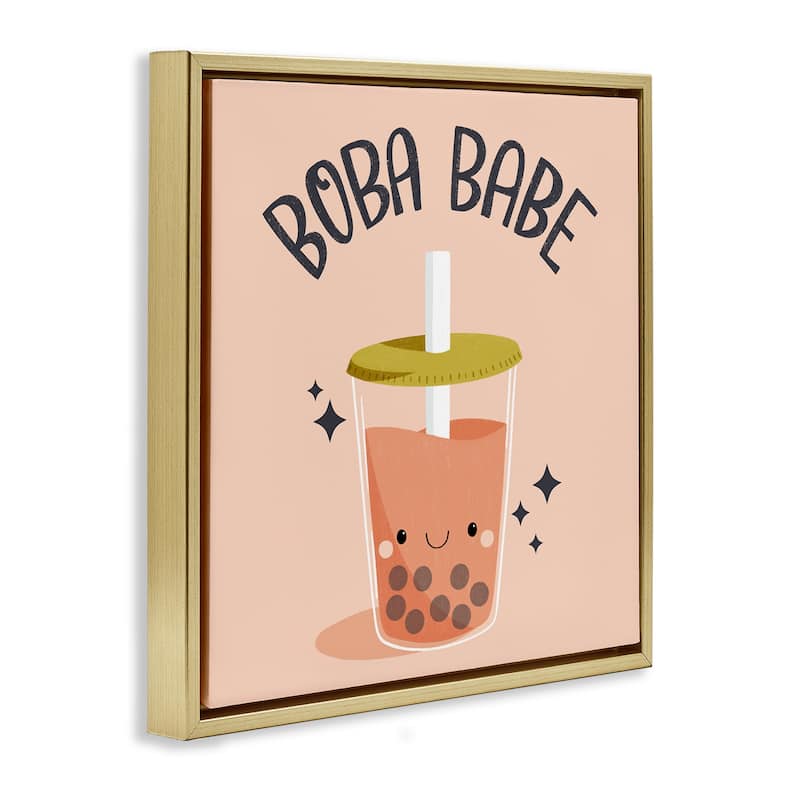 Stupell Boba Babe Bubble Tea Framed Floater Canvas Wall Art Design By Sarah Hickman