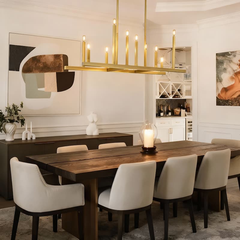 LamQee Mid Century Chandelier Rustic Sputnik Gold Ceiling Light - Large