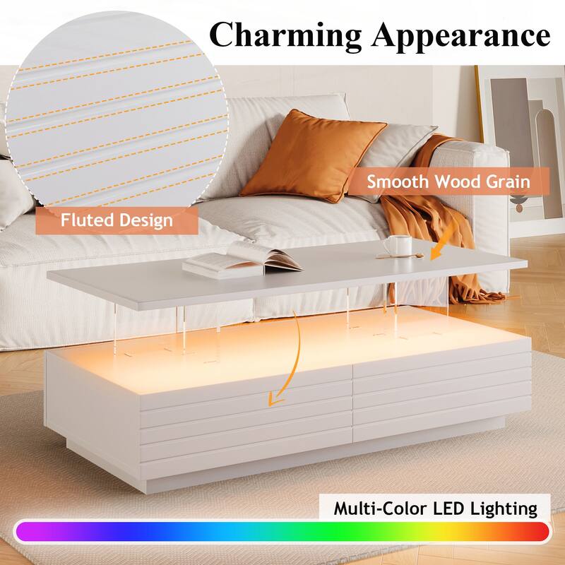 Modern Rectangular LED Lights Coffee Table
