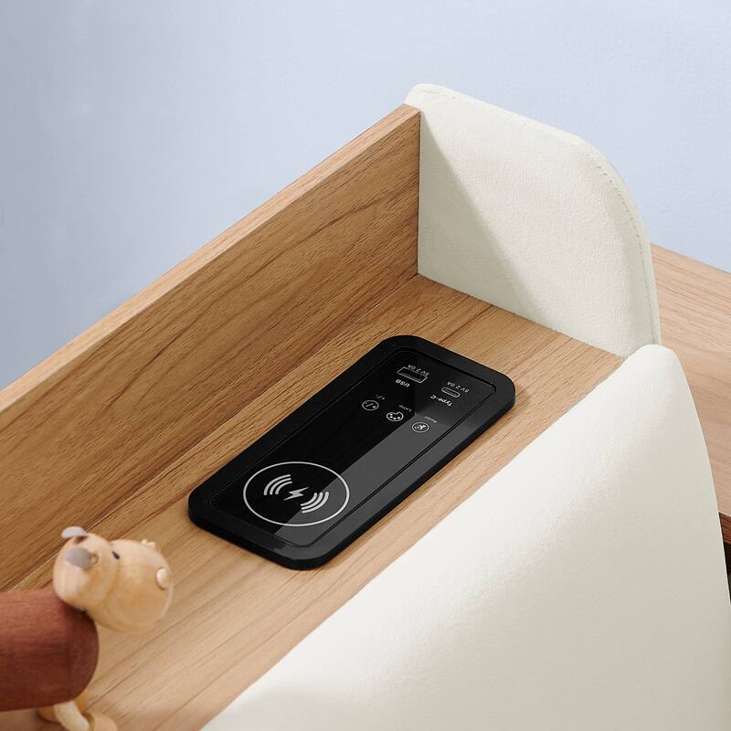 Twin Size Day Bed with Storage Headboard and Wireless Charging, Multi-functional Daybed with Two Storage Drawers & LED Lights