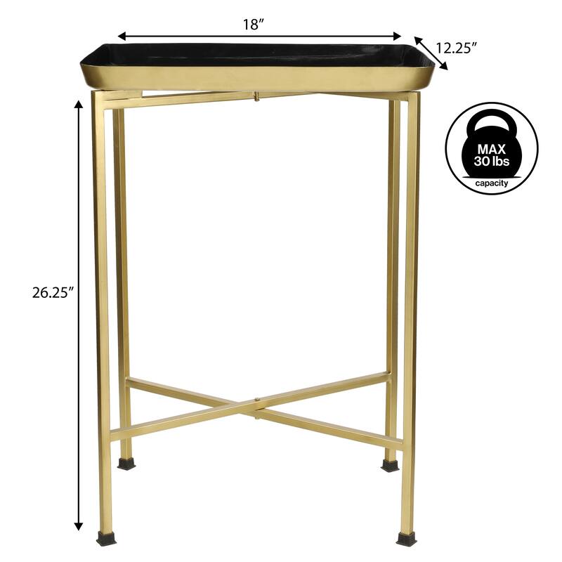 Sterling 26.25" Industrial Metal Foldable End & Side Table w/ Mirrored Tray Top, By JONATHAN Y