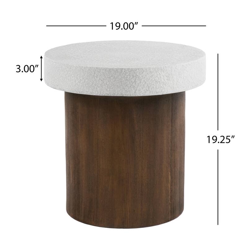 Two-Tone Round Accent Table - Antique White Tabletop With Natural Wood Base‌