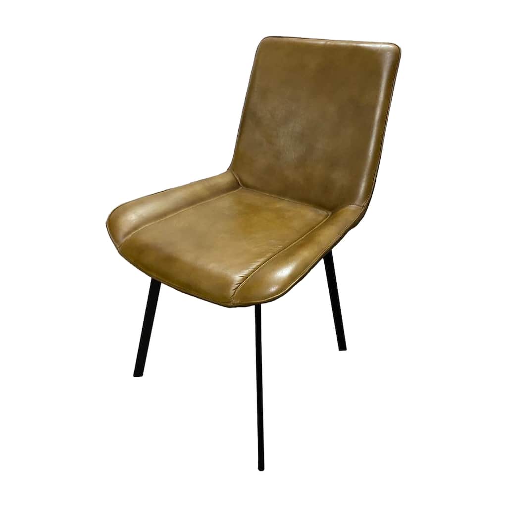 Isha Dining Chair Set of 2, Light Brown Faux Leather, Black Iron Legs