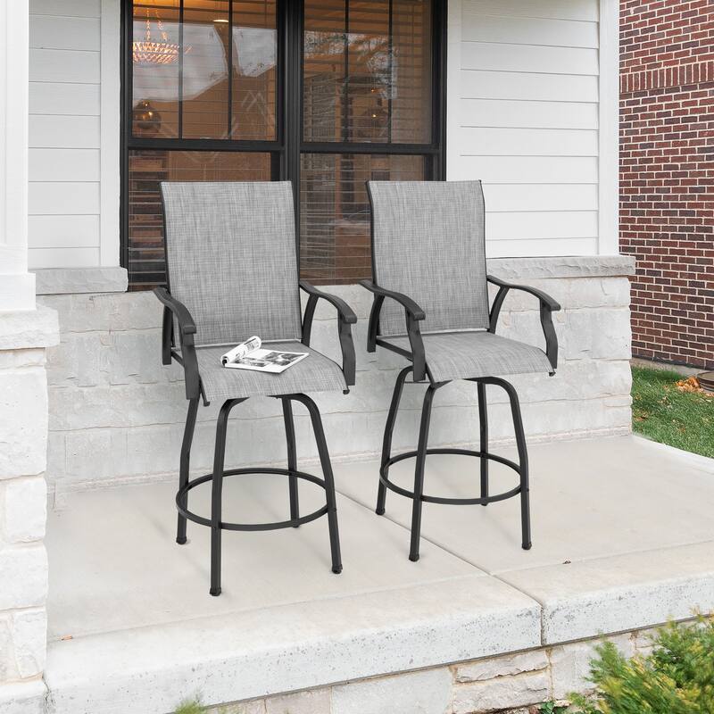 Nuu Garden Patio 2-Piece Textilene Swivel Bar Stools with High Backrest, Gray