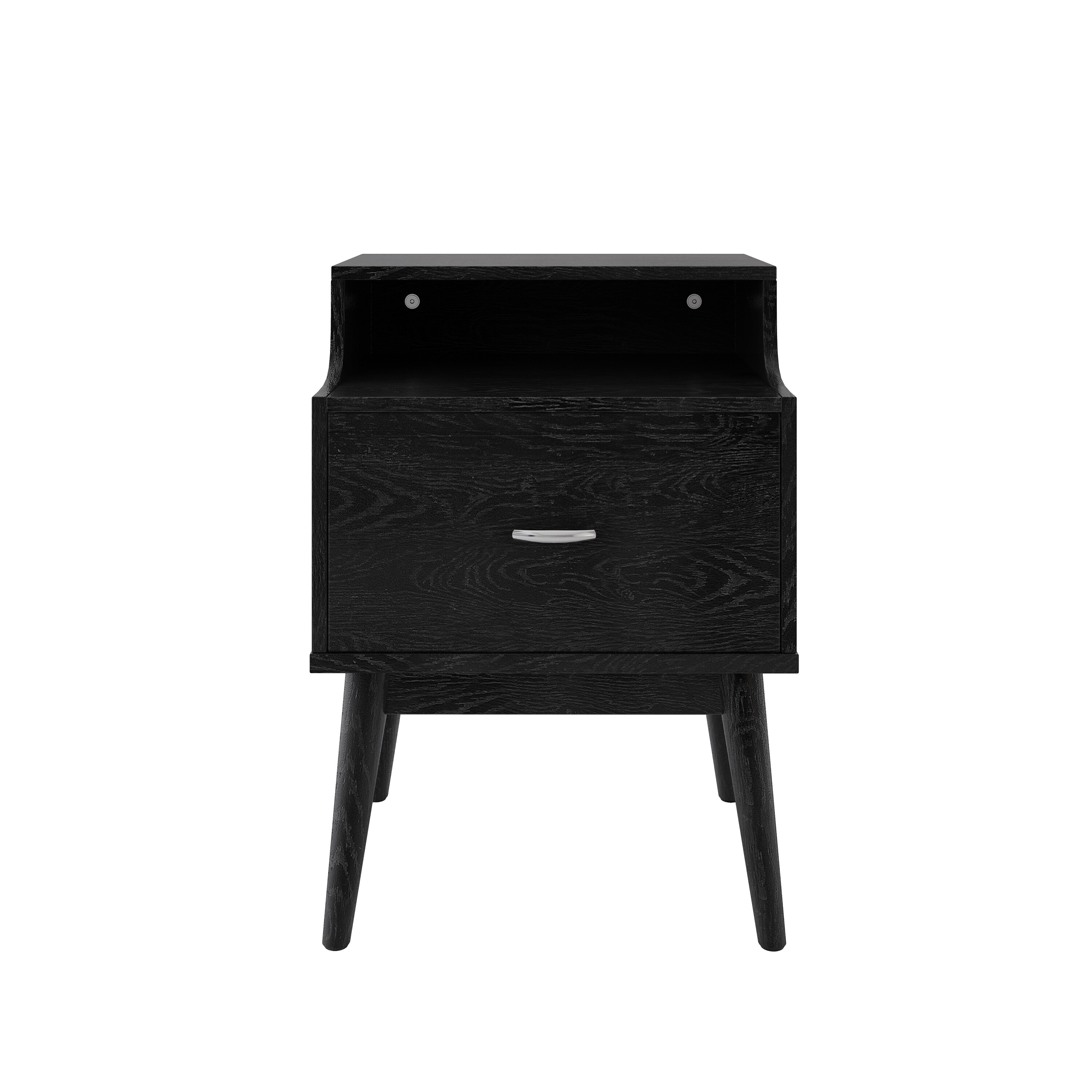 Black Faux Wood Nightstand with Sizable Drawer and Simple Silver Pull Handle Bed Bath Beyond 40734413
