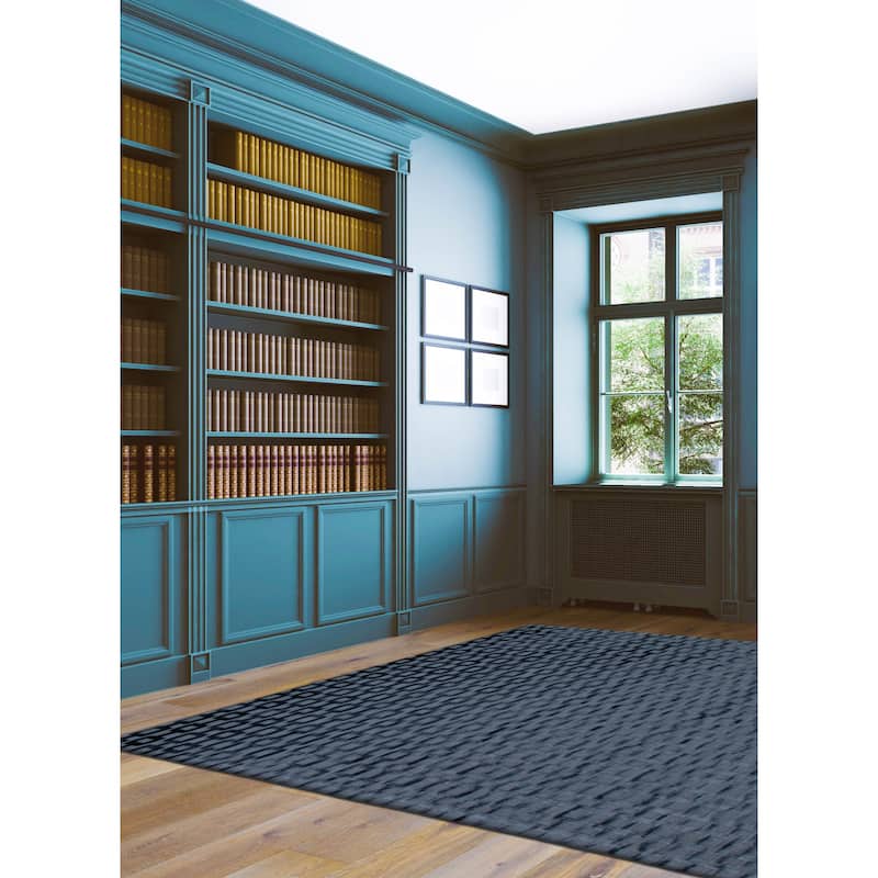 ECARPETGALLERY Hand Loomed Shimmer Navy Viscose Rug - 8'2 x 10'1