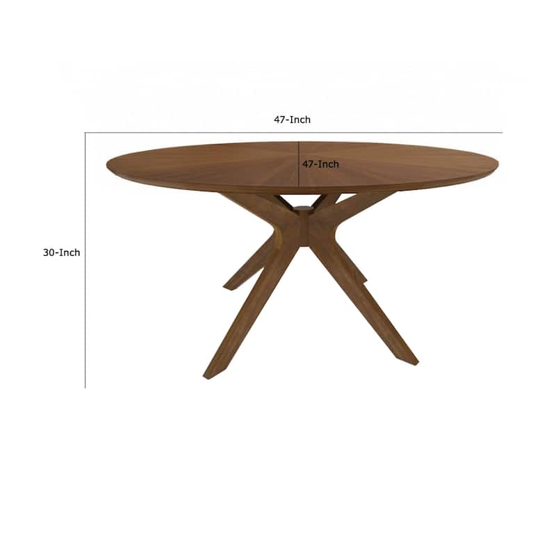 Contemporary 47 Inch Round Wooden Dining Table with Spider Legs, Walnut Brown