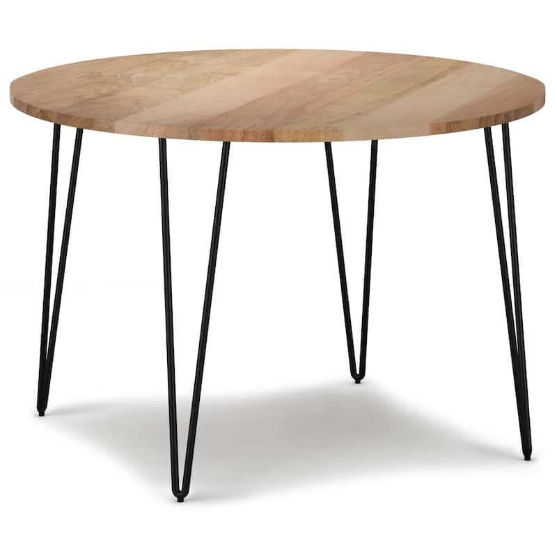 WYNDENHALL Moreno SOLID MANGO WOOD and Iron 45 x 45 inch Round Industrial Dining Table in Natural - 45"d x 45"w x 29.5"h