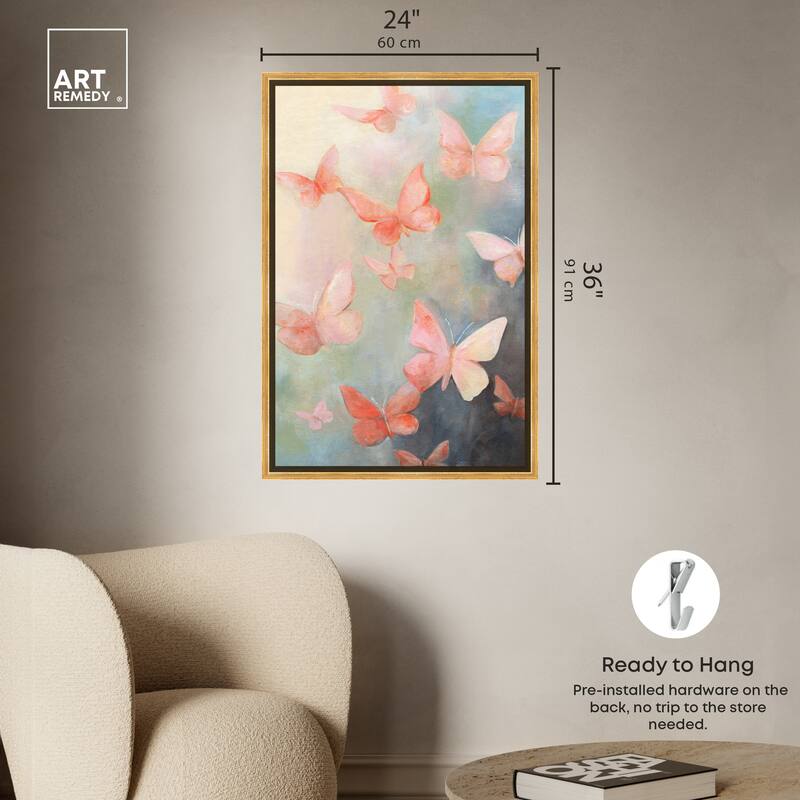 Art Remedy Peaceful Butterflies Framed Butterfly 1 Piece Canvas Wall Art