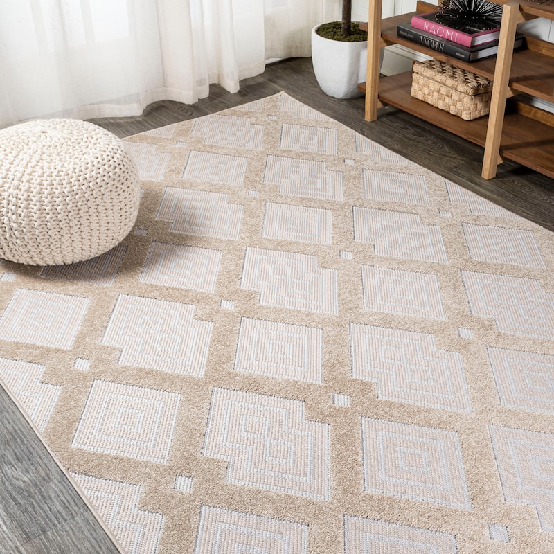JONATHAN Y Haze High-Low Pile Ogee Trellis Tone-on-Tone Indoor/Outdoor Area Rug
