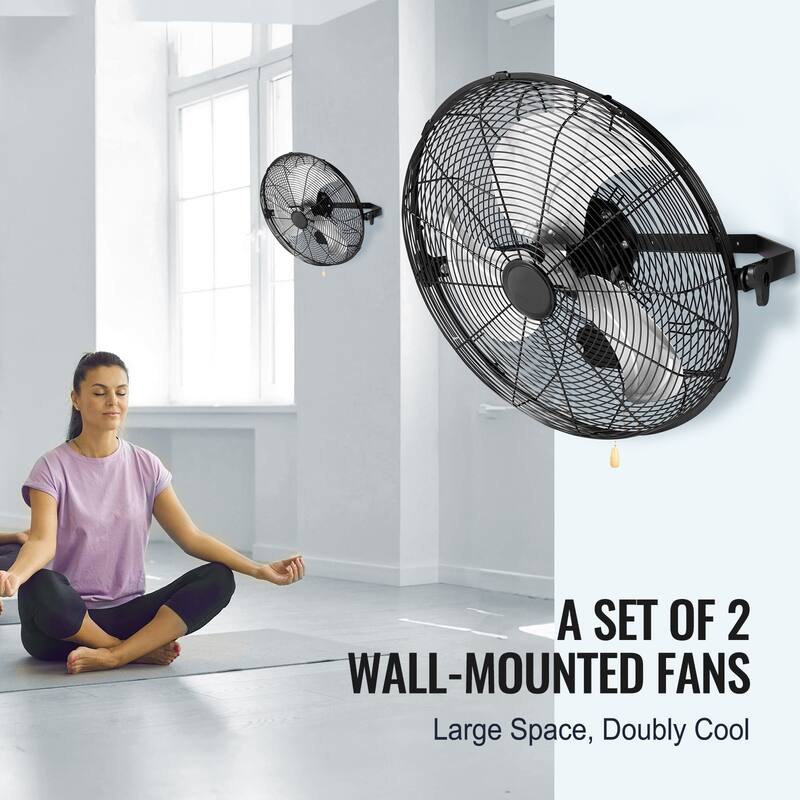 2 PCS 18 inch Manual 360-Degree Tilt Adjustment, 3-speed High Velocity Max. 4000 CFM Industrial Wall Fan for Indoor, Commercial