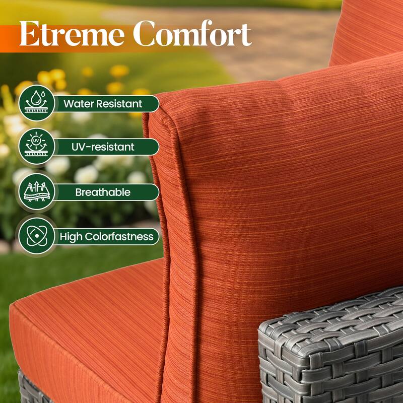 HOOOWOOO 8-piece Grey Wicker Patio Furniture Set Sectional Sofa with Fire Pit Table