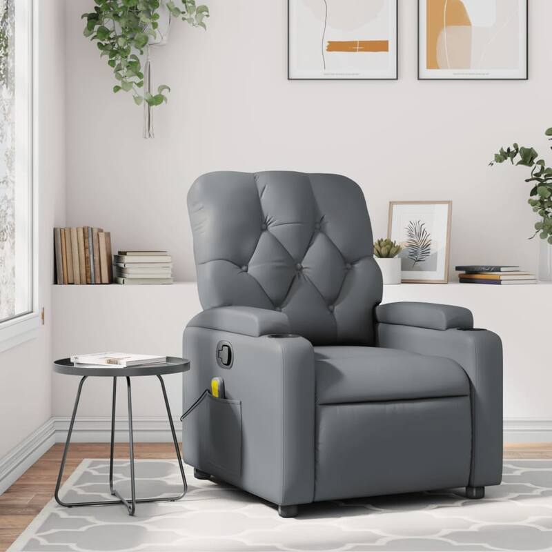vidaXL Massage Recliner Chair Reclining Armchair for Elderly Faux Leather - Grey