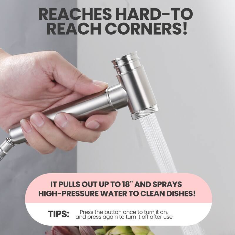 WOWOW Double Handle Bridge Kitchen Faucet with Side Sprayer