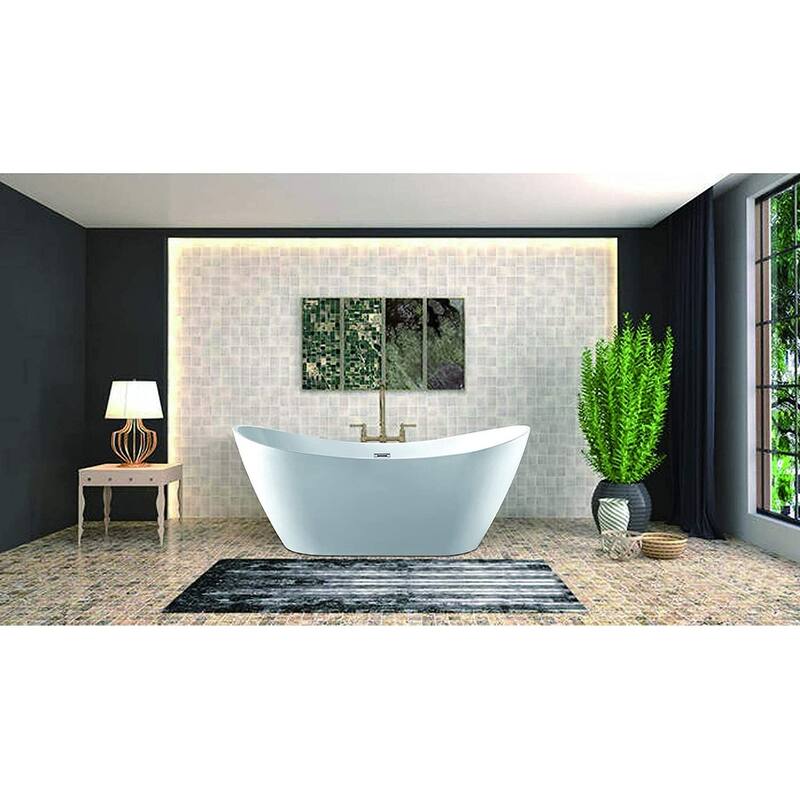Vanity Art 71-Inch Freestanding Acrylic Bathtub Stand Alone Soaking Tub with Polished Chrome Slotted Overflow & Pop-up Drain