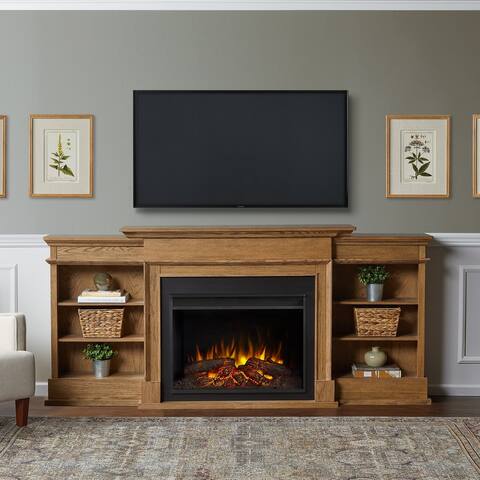 Ashton Grand Media Electric Fireplace in English Oak - 92.375 x 14.5 x 42.5
