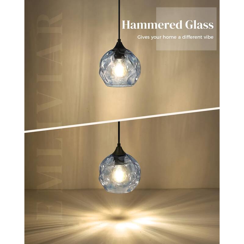 1-Light Blue Hammered Glass Modern Pendant