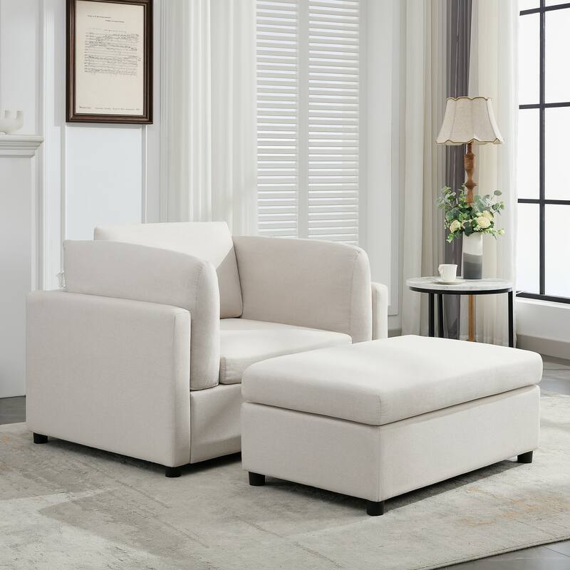 Modern Oversized Armchair with Ottoman, Single Sofa with Lumbar Support, Accent Chair, Reading Chair for Bedroom, Living Room