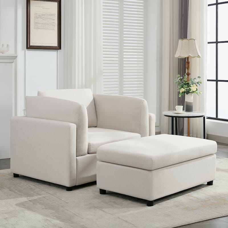 Modern Oversized Armchair with Ottoman