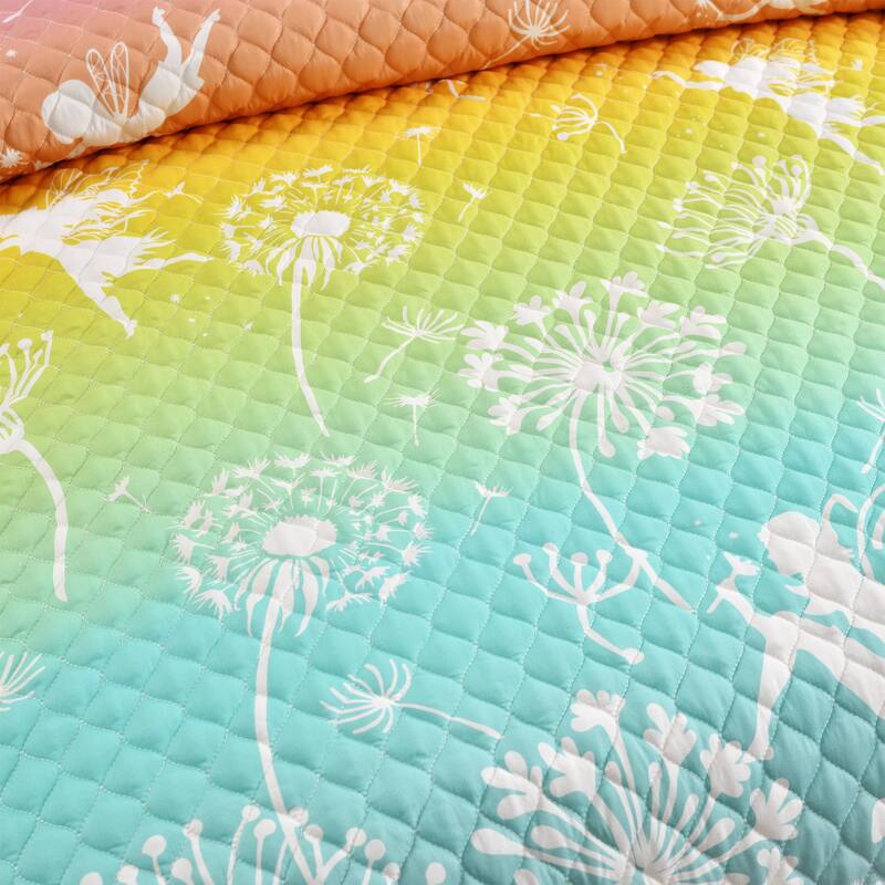 Lush Decor Dandelion Fairy Ombre Pastel Rainbow Reversible Print Quilt Set