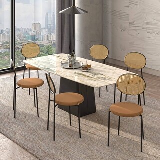 LeisureMod Euston Set of 2 Modern Dining Chair with Wicker Back & Upholstered Velvet Seat for Home Office Living Room & Kitchen