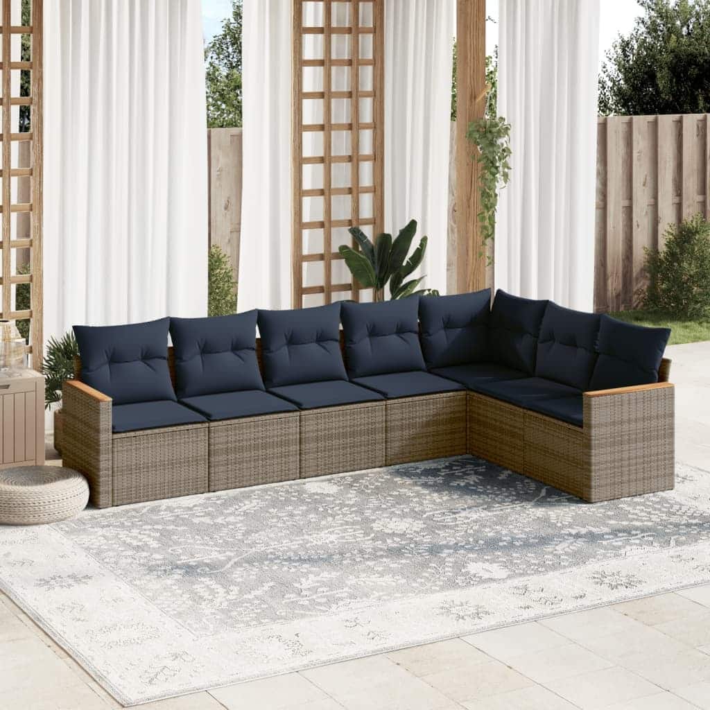 vidaXL Patio Sofa Set with Cushions Outdoor Conversation Furniture Poly Rattan - 24.4x 24.4x 27.2