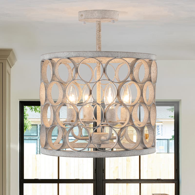 4 - Light Metal Ring - Shaped Semi - Flush Mount Ceiling Light