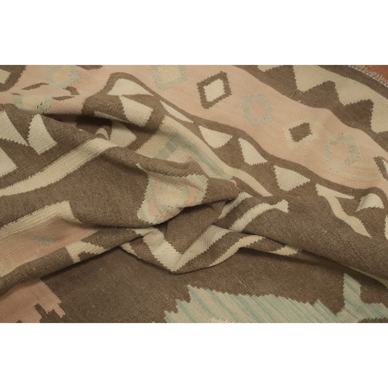 Hand Woven Oriental 100% Wool Carpet Southwestern Tribal Brown Kilim Area Rug - 11' 8'' X 8' 4''