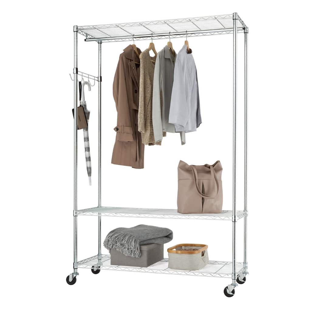 TRINITY EcoStorage® 3-Tier 48x18x75.5 Rolling Garment Rack, Chrome