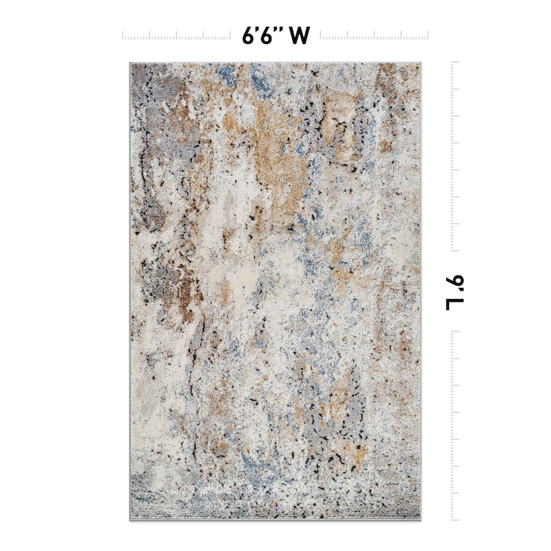 Muted Multi-Tonal Abstract Area Rug - Rug for Living Room, Bedroom - Easy to Clean, Polypropylene/Polyester with Jute Backing