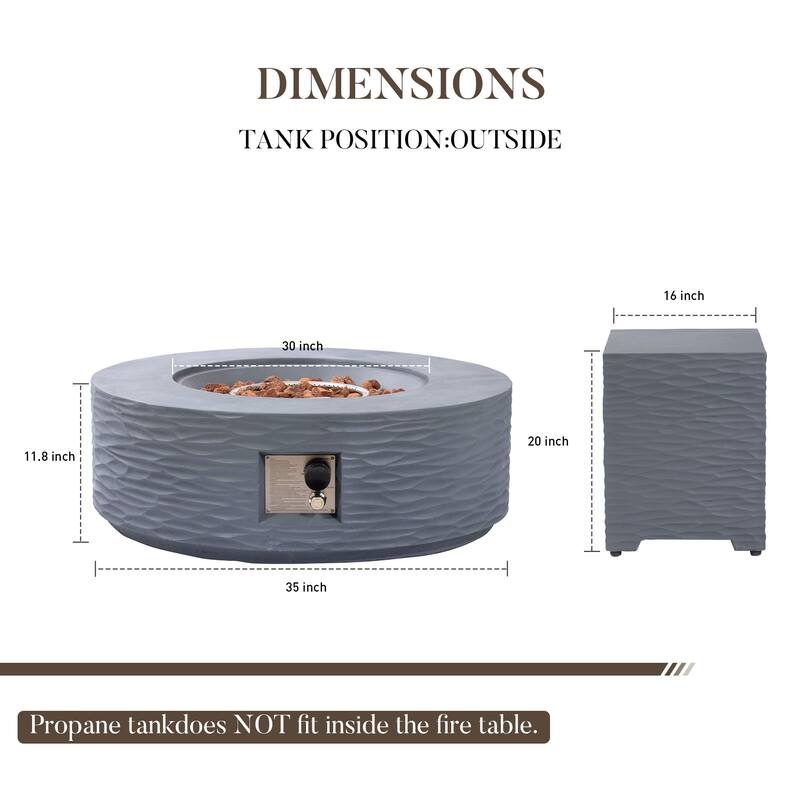 COSIEST 35" Round Concrete Fire Pit Table with Lava Rocks & Weatherproof Cover