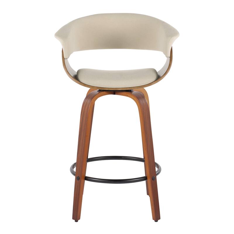 Carson Carrington Sauda 26" Fixed-Height Counter Stool with Bent Wood Legs (Set of 2) - Cream Fabric/Walnut/Black Metal