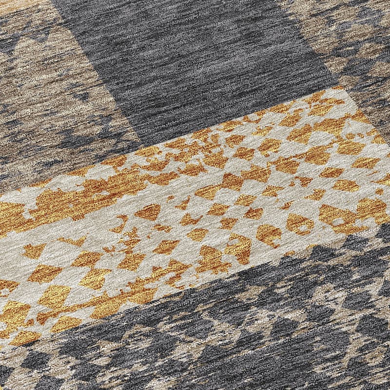 Machine Washable Indoor/ Outdoor Modern Blocks Chantille Rug
