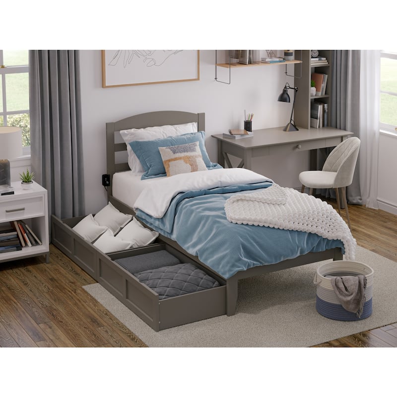 Platform Bed with Drawers - Twin XL Grey - Charging Station & Underbed Storage