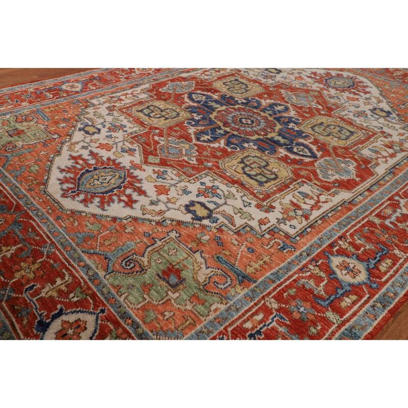 Orange & Ivory Heriz Serapi Indian Area Rug Hand-Knotted Wool Carpet - 8'9"x 11'10"