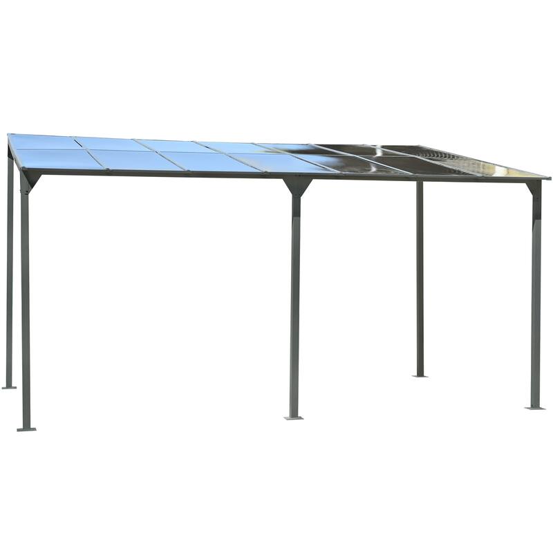 Wall-Mounted Gazebo 14.76*9.22 FT Patio Cover Lean-to Awning with Powder-Coated Iron Frame and with PC Roof Panels