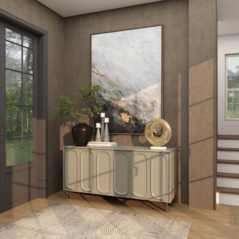 Canvas Leaf Living Room Framed Wall Art with Silver Frame