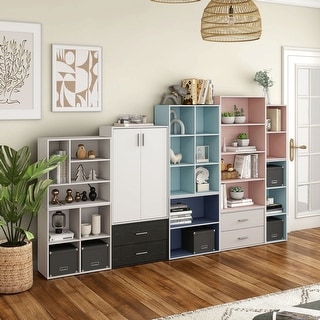 DH BASIC Modern Stackable Storage Organizer Bookcase with Doors