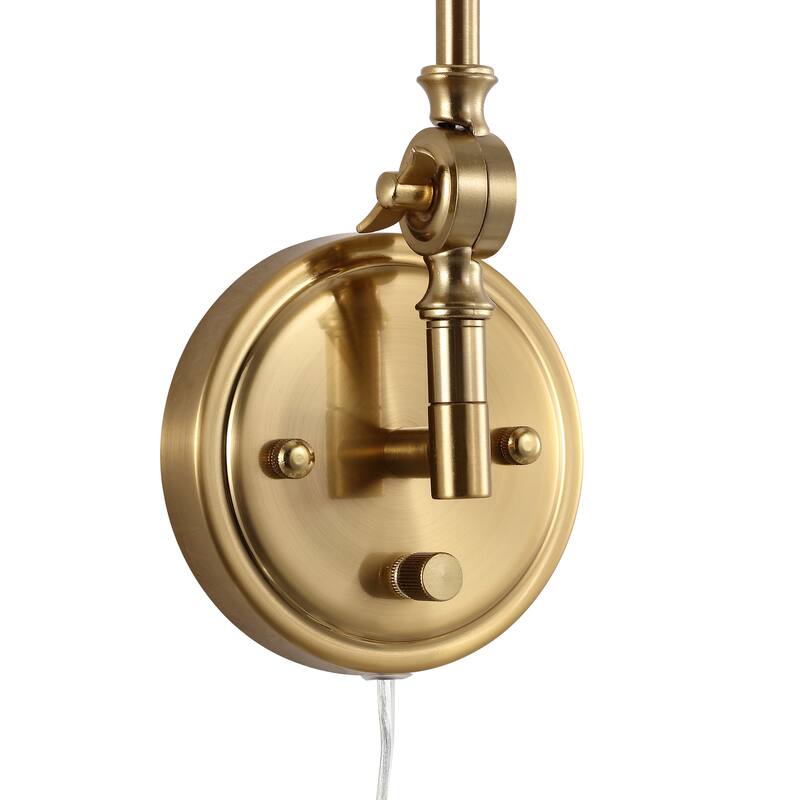 WINGBO Gold Rattan Swing Arm Wall Lamp Set of 2 Adjustable Wall Mounted Sconce - N/A