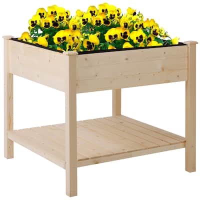Countryside Style Garden Bed with Storage Shelf, 2 Tiers Elevated Box, for Vegetable Flower Herb Patio Balcony and Backyard