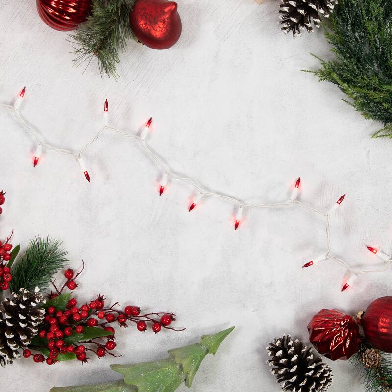 35-Count Red Mini Christmas Light Set 7ft White Wire - 7'