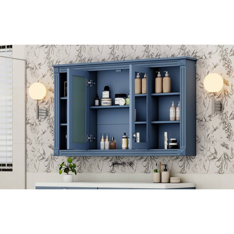 Roomfitters 47 Inch Wall Mount Medicine Cabinet, Mirror Storage with Open Shelves & Adjustable Shelf