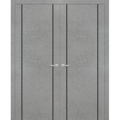 Solid French Double Doors 56 x 80 Planum 0016 Concrete with